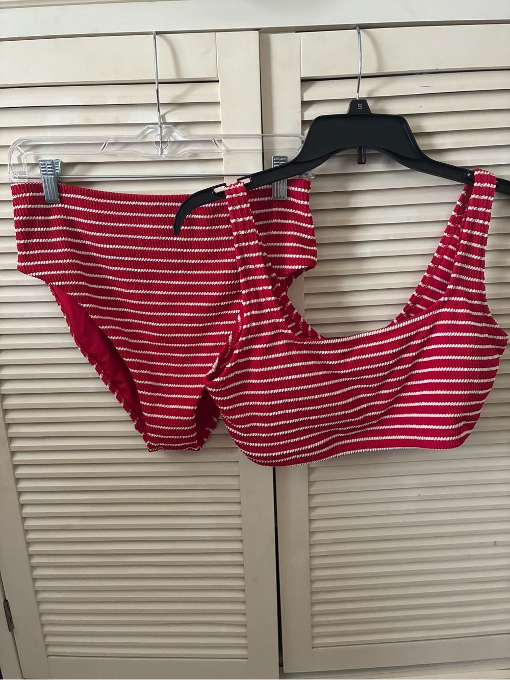 Striped Red & White Ribbed Bikini Set